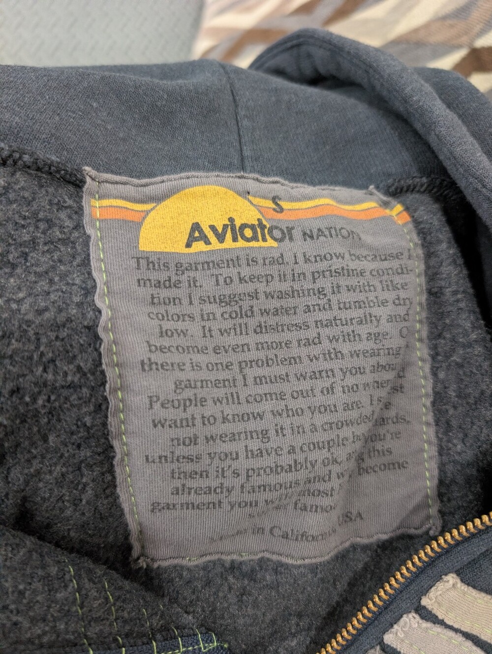 Aviator Nation FIVE STRIPE HOODIE - CHARCOAL // GREY STRIPES Size Small - Picture 5 of 6